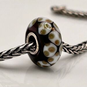 TROLLBEADS UU Blackish Purple White Glitter Dots Bead LAA 925S NEW!